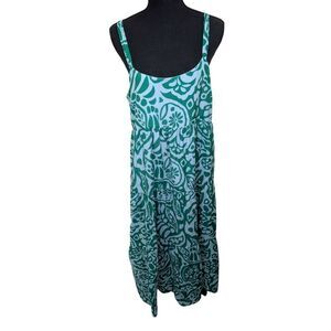 LA LIGNE Midi Dress Gathered Printed Cotton Silk Blend Tropical Medium